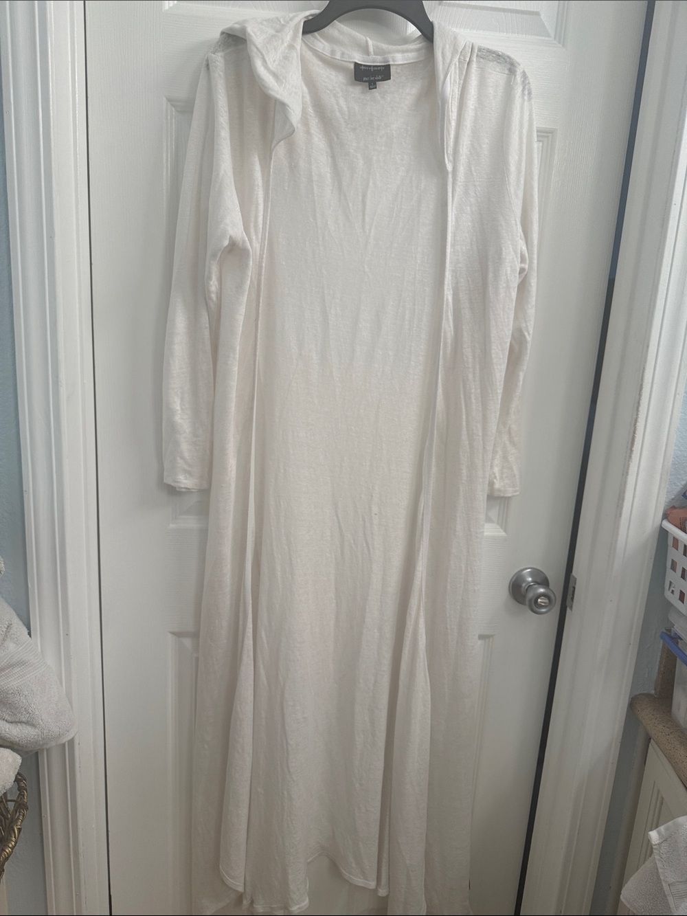 Peace Love World Ivory Hooded Long Open-Front Robe